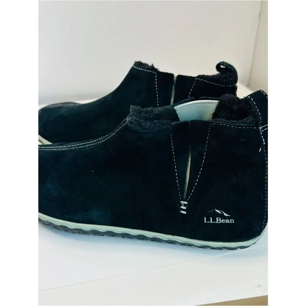 LL Bean Black Suede Sherpa Lined Booties Size 10